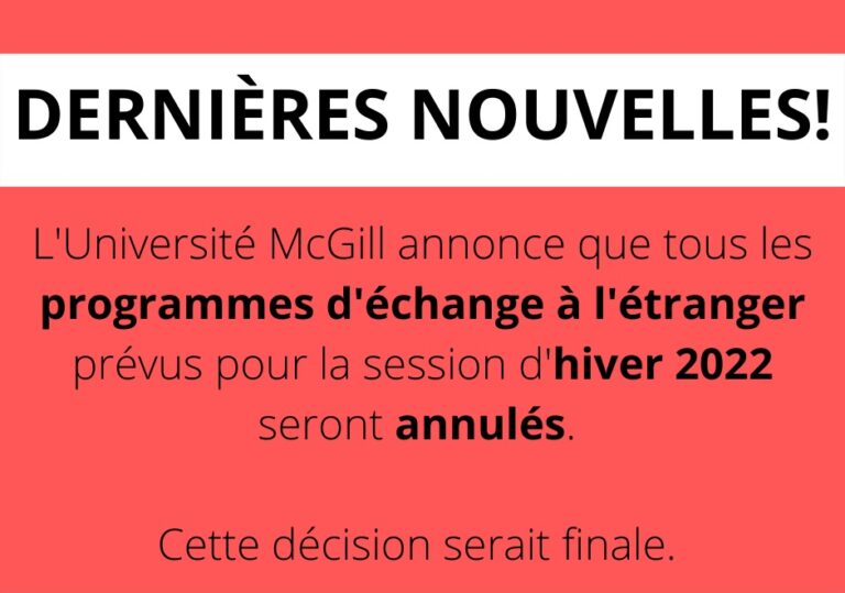 McGill annule tous ses échanges internationaux pour la session d’hiver 2022