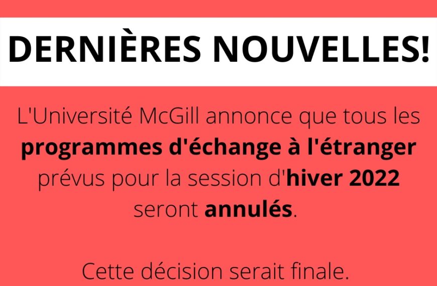 McGill annule tous ses échanges internationaux pour la session d’hiver 2022