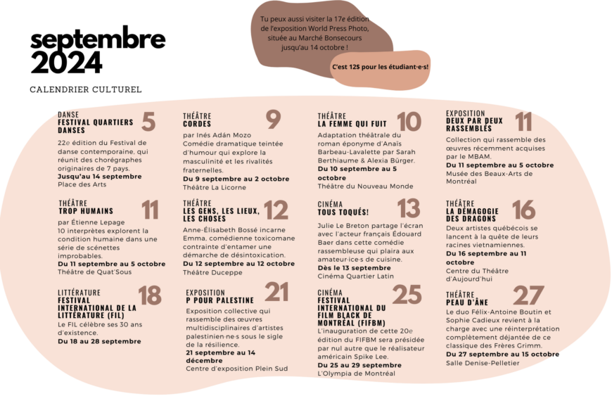Calendrier culturel – septembre 2024