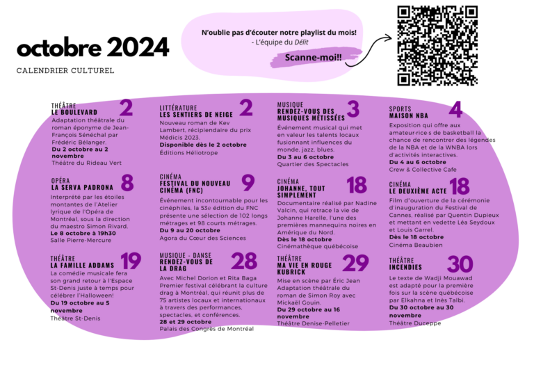 Calendrier culturel – Octobre 2024