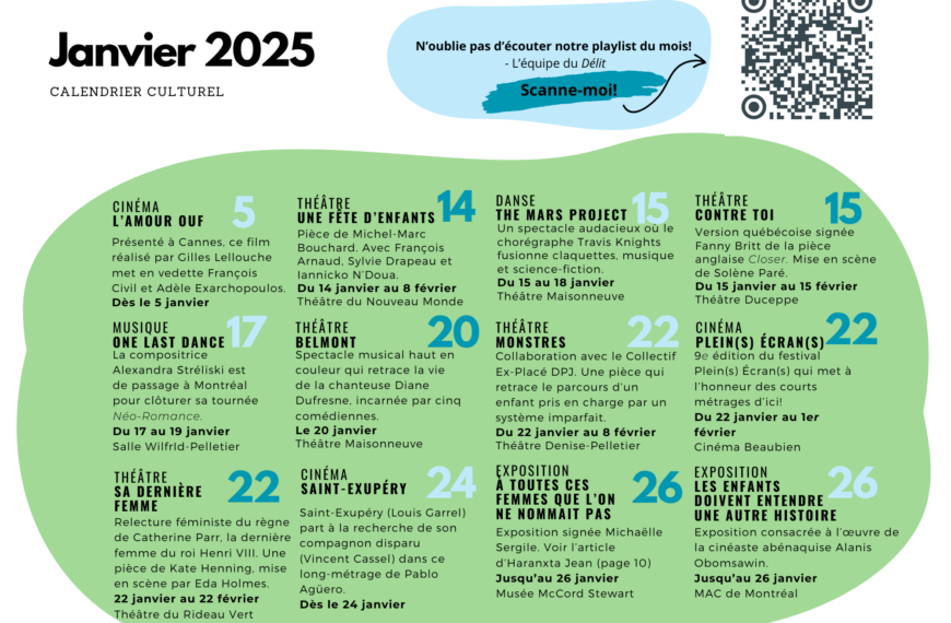 Calendrier culturel – Janvier 2025